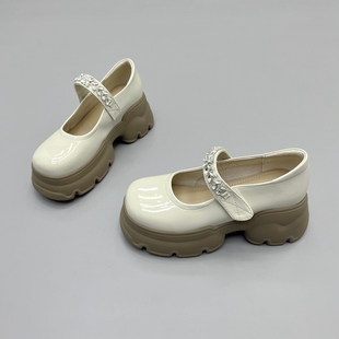 水钻松糕单鞋 淑女小皮鞋 厚底小个子增高7厘米玛丽珍鞋 2024春夏款