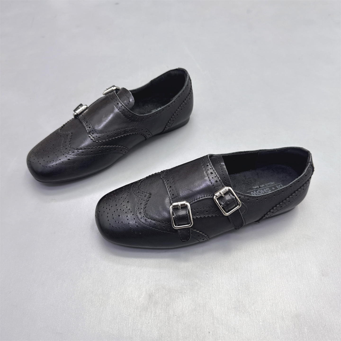 真皮女鞋法式软底雕花加绒小皮鞋