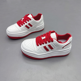 真皮女鞋韩版厚底高级感小白鞋2026春新款圆头百搭休闲板鞋运动鞋