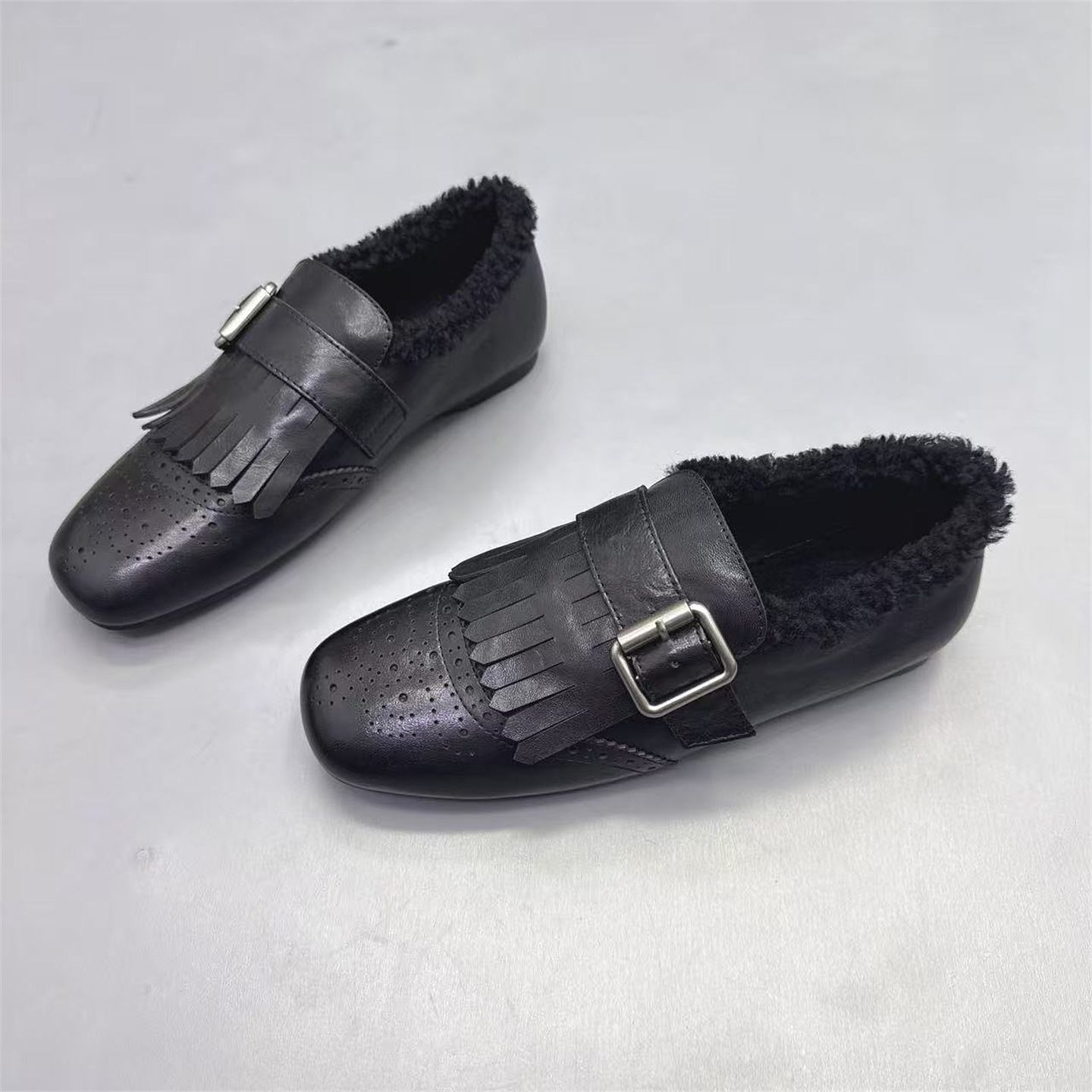 真皮女鞋复古流苏雕花加绒小皮鞋