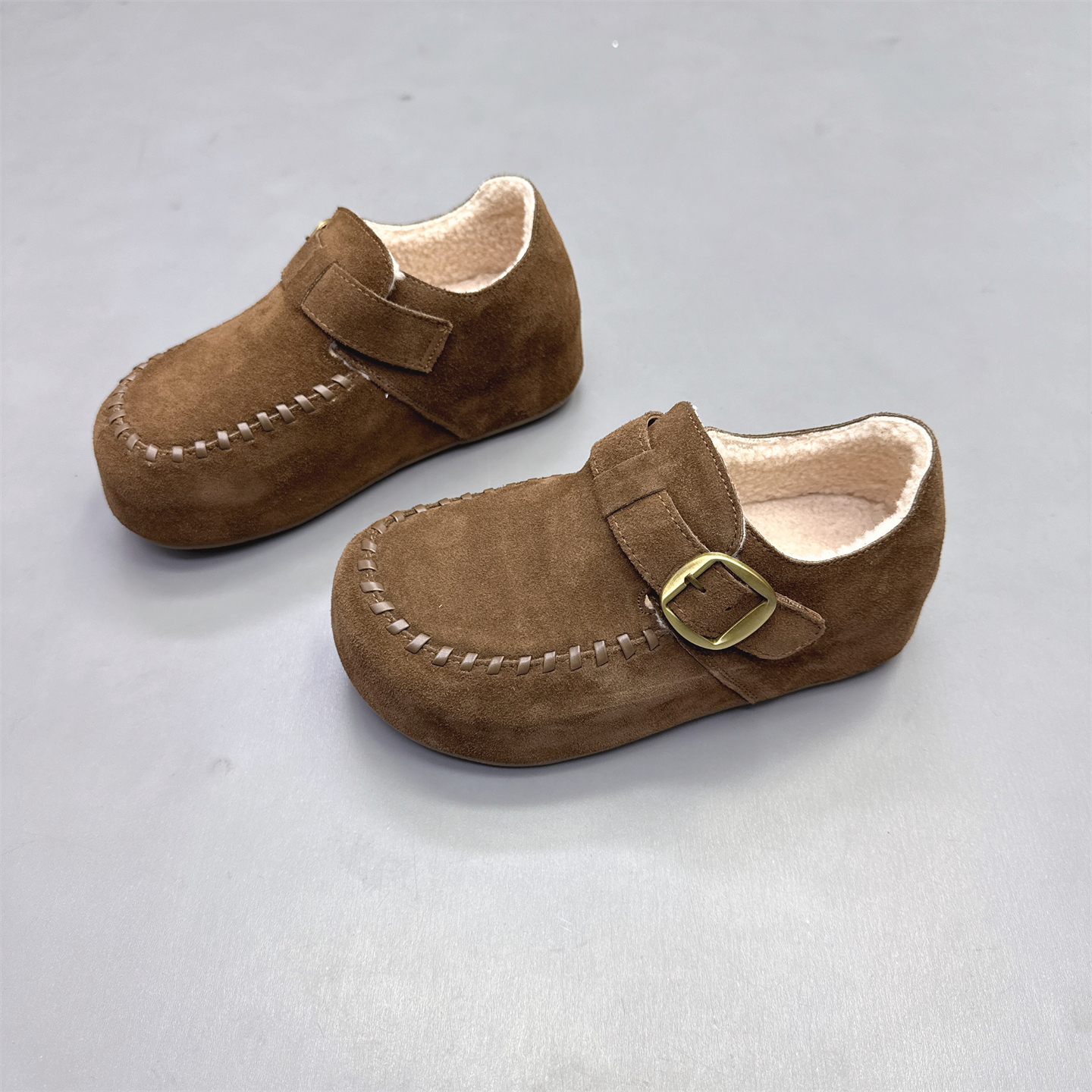 真皮女鞋复古内增高加绒勃肯鞋女