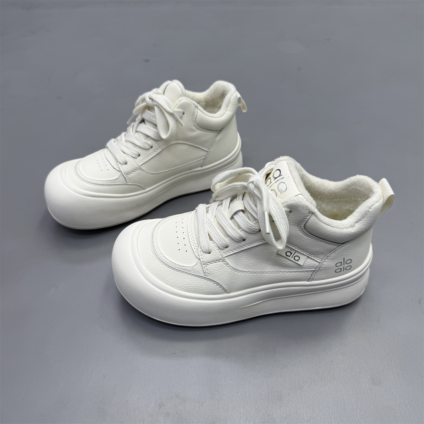 真皮女鞋韩版厚底加绒高帮鞋2025冬季新款圆头丑萌板鞋保暖休闲鞋