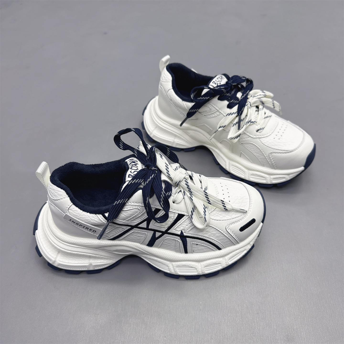 真皮女鞋韩版厚底增高加绒老爹鞋