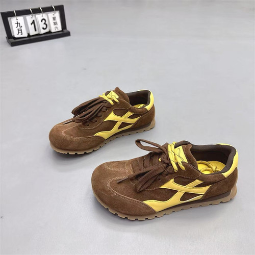 真皮女鞋复古芒果头拼色德训鞋潮