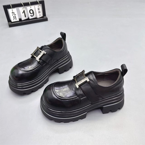 真皮女鞋复古粗跟增高英伦小皮鞋