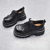 真皮女鞋 圆头系带松糕乐福鞋 粗跟增高7CM英伦风小皮鞋 2026春新款