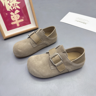 真皮女鞋复古内增高3CM两穿勃肯鞋2026春季新款皮带扣套脚乐福鞋