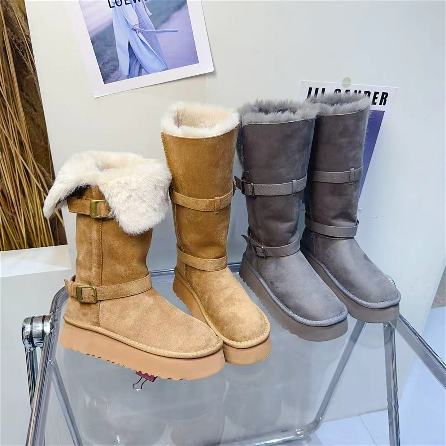 欧洲站厚底加绒保暖长筒雪地靴女