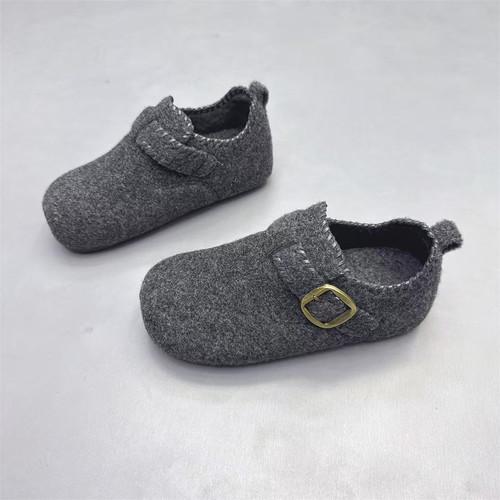 法式皮带扣毛呢加绒勃肯鞋女棉鞋