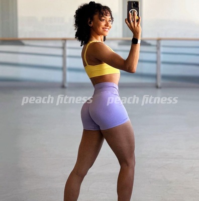 新色DYE Ribbed棱纹健身蜜桃提臀高腰紧身瑜伽外穿多巴胺三分裤