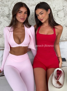 CSB健身挂脖美背瑜伽带胸垫纯色性感显胸外穿运动方领长背心女