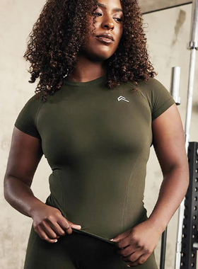 Oneractive树莓紫健身T恤goto无缝针织紧身大弹力运动短袖上衣