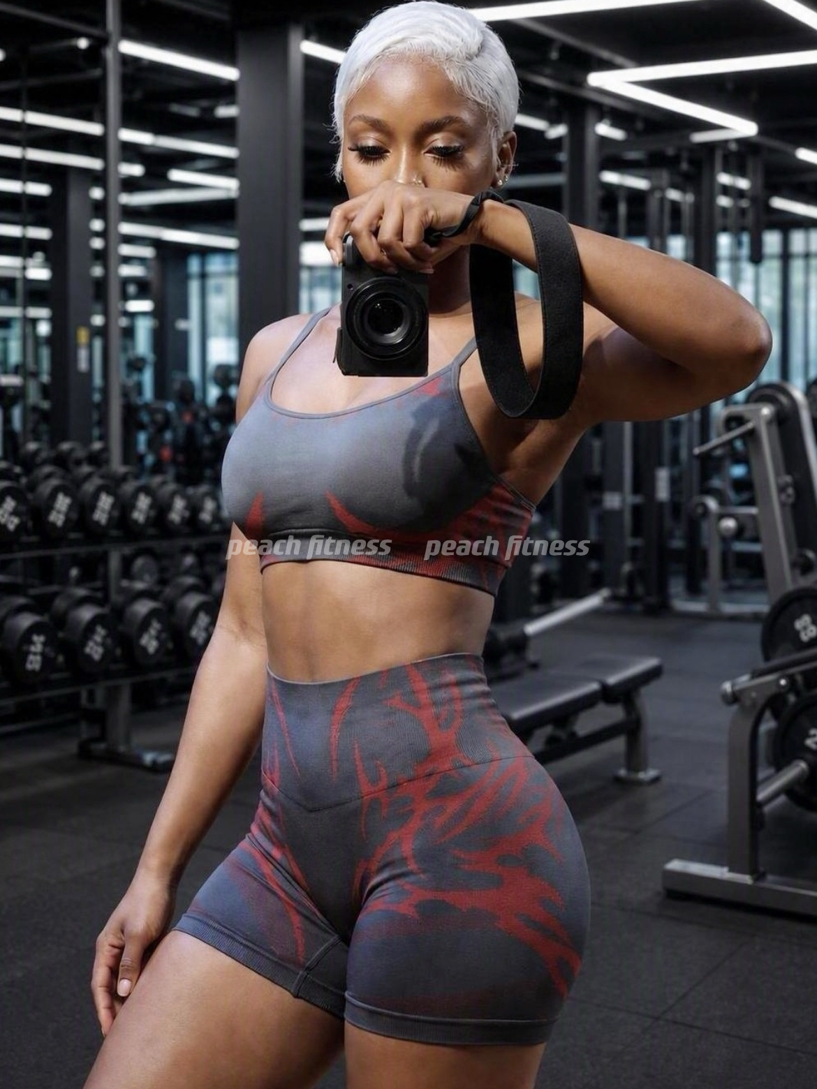 肌肉鲨鱼GYMSHARK风暴纹高腰收腹提臀无缝运动健身阳离子三分短裤图片