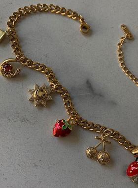 ins风diy手链女太阳u型马蹄水果蝴蝶结锆石爱心樱桃车厘子