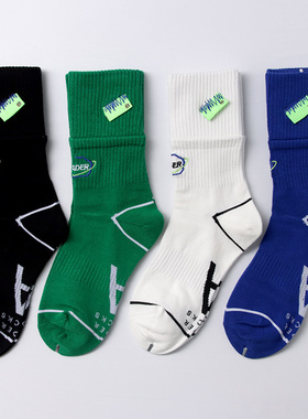 韩国潮牌ADER拼接双层个性刺绣布标袜子男女中筒纯棉网红ins潮袜