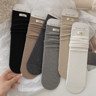 黑白袜子女中筒袜纯棉春秋百搭韩国东大门潮流egg布标卷边堆堆袜