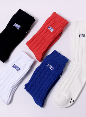 设计师韩国潮牌新款ADER袜子男女中筒纯棉粗线ins街头高帮运动袜