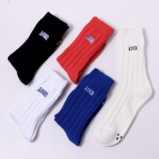 设计师韩国潮牌新款 ADER袜子男女中筒纯棉粗线ins街头高帮运动袜