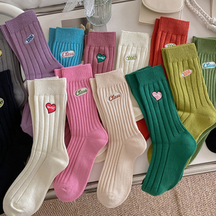 袜子女ins潮网红秋冬堆堆袜中筒日系纯色多巴胺街头运动配鲨鱼裤