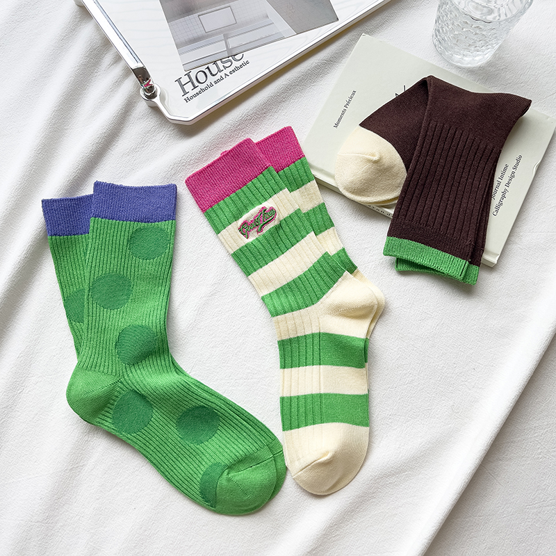 拼色条纹袜子女ins潮网红款纯棉
