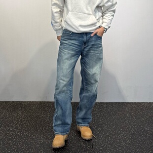 【卡秋山】黄石康龙蓝色宽松复古水洗直筒牛仔裤男美式休闲裤长裤