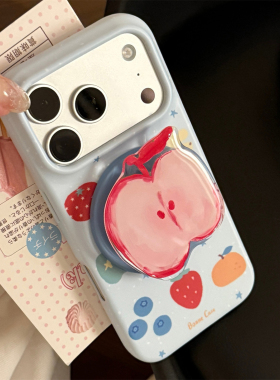 浅蓝色香蕉水果肤感磁吸适用iPhone15苹果16Promax手机壳17女17Pro软壳14防摔套Mobile phone case带支架13