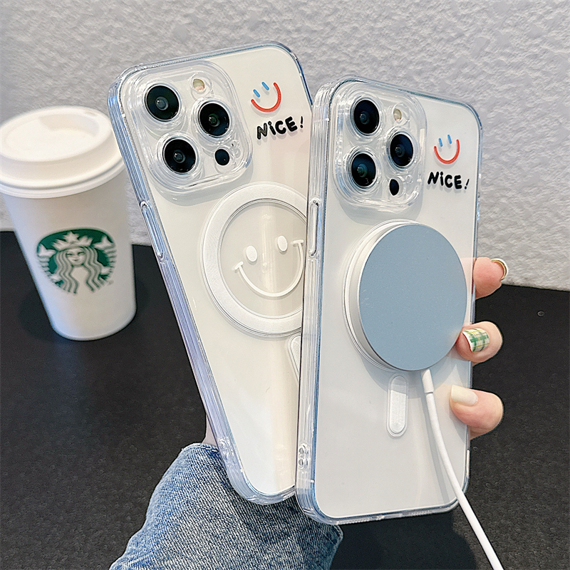 笑脸透明磁吸适用iPhone15苹果14Promax手机壳13硅胶12男女16简约15promax软壳16plus潮牌个性14新款防摔套