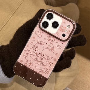 韩系涂鸦粉色双子星可爱拼接卡通适用iphone16promax苹果17ProMax手机壳新款13防摔15Promax保护套14创意双层