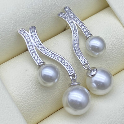 DIY配件s925纯银珍珠耳环空托