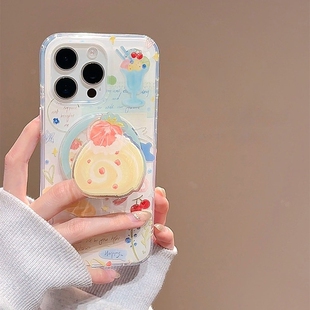 新款适用iPhone17ProMax手机壳16苹果15小众韩风可爱磁吸蛋糕支架