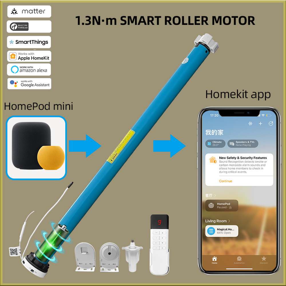 matter thread电池智能卷帘管状电动窗帘电机适用38MM铝管HomeKit