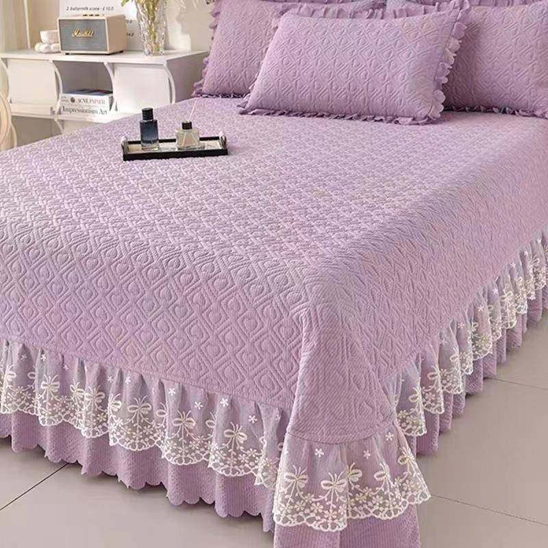 蕾丝公主花边榻榻米三件套床盖床裙单件夹棉加厚床单防滑四件套