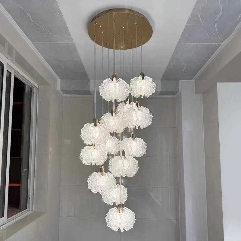 楼梯长吊灯loft公寓复式楼法式轻奢花瓣创意旋转跃层别墅挑空高层