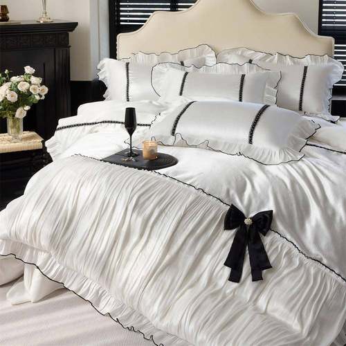 法式轻奢奥地利兰精天丝长绒棉提花夏被四件套四季通用被套床裙款