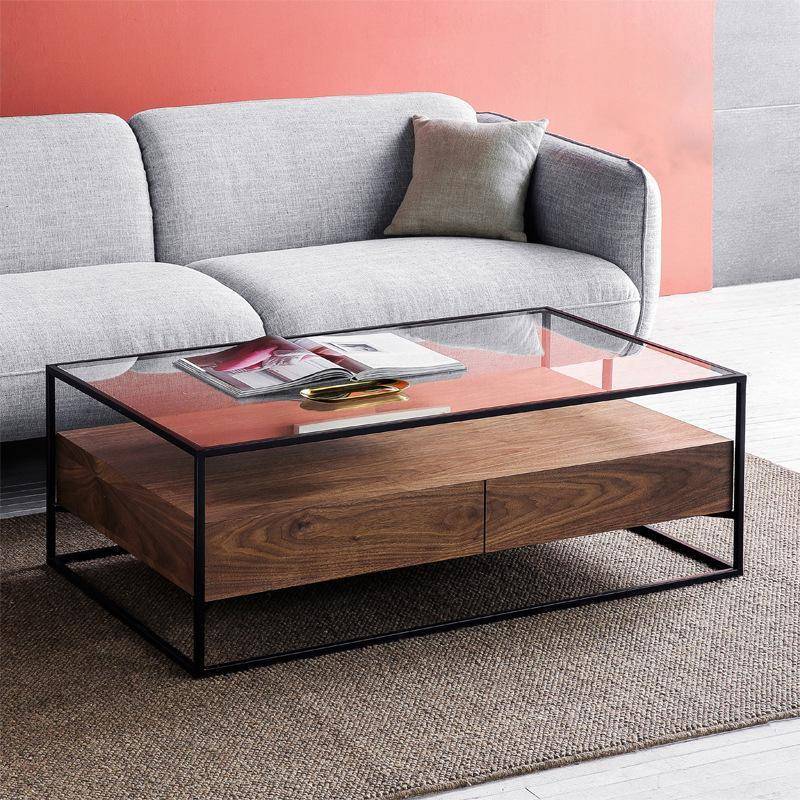 简约客厅木纹茶几家用茶桌带抽屉家用桌子家具