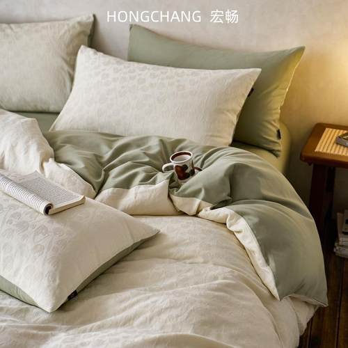 A类60支全棉提花磨毛四件套轻奢色织加厚秋冬纯棉被套床单床笠款