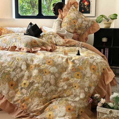 （总）【苏东来】2025高端韩版法式花边蕾丝纯棉全棉双层纱四件套