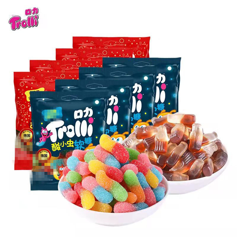 德国trolli口力酸小虫毛毛虫橡皮糖酸砂qq软糖可乐味零食糖果包邮
