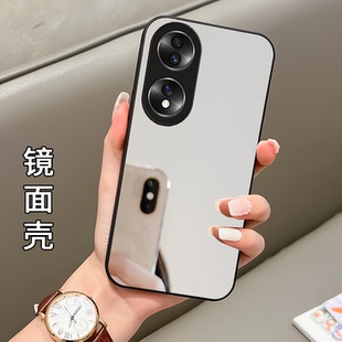 x20 play6t 纯色镜面补妆带镜子适用华为荣耀70手机壳70Pro新款 honor50保护套80Pro女士30s高端x10max曲屏10