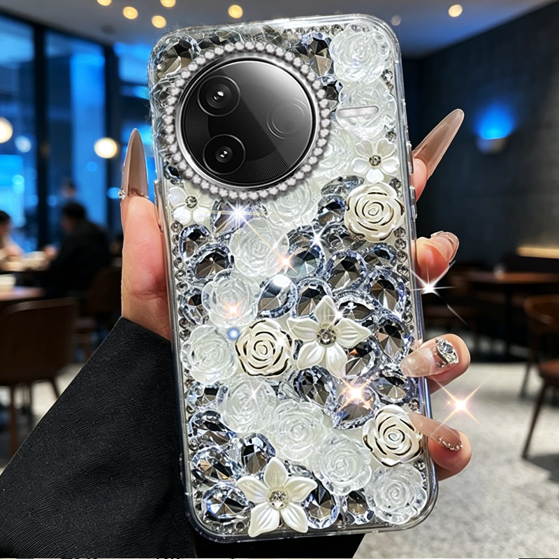 开花玫瑰高级满钻适用redmi红米K80手机壳新品15小众K70防摔2外壳MIX4网红turbo3软壳13+镶钻1S女款K80冠军版