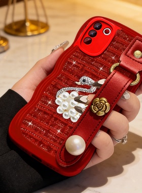 红色喜庆新年款适用vivoS16手机壳马年y76s名媛Y100i秋冬X90外壳Y200GT布艺S5全包S19/2026年S9e春节X70