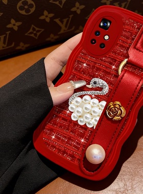 红色喜庆布艺小香风适用redmi红米Note11 5G手机壳过年12turbo毛绒K30至尊纪念版名媛K40S春节13+/2026年K40