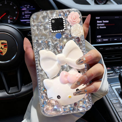 卡通KT猫镶钻适用华为Mate20x手机壳/202670RS非凡大师全包50网红14pro防摔13保护套12新品8SE高级感