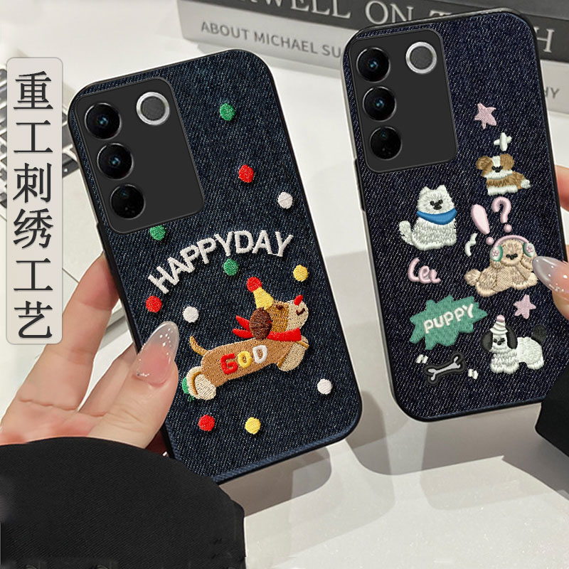 真牛仔布刺绣，不脱丝，不掉色