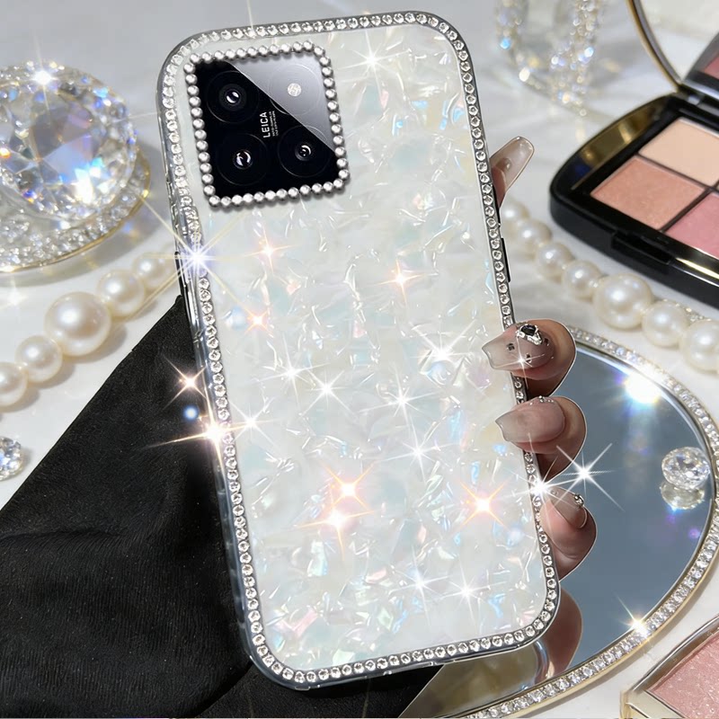 高级镶钻七彩贝壳适用小米14手机壳防摔13 网红11 保护套3/2026年13+新品1S小众10 全包14新款2女款15高级感