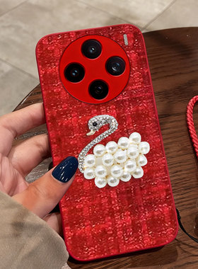 红色本命年布艺小香风适用vivoX300手机壳外壳X90/2026年X80冬天X200全包X90喜庆8名媛X90S过年7保护套X200s