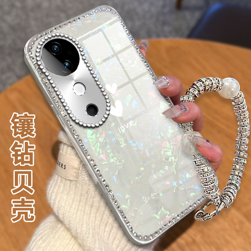 高级感电镀贝壳纹镶钻  不掉漆 不掉色