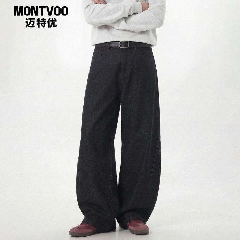 迈特优美式复古原色廓形弯刀牛仔裤男女潮牌高级感香蕉休闲长裤子,男装,牛仔裤,淘宝优惠券,粉丝福利购,淘宝优惠卷