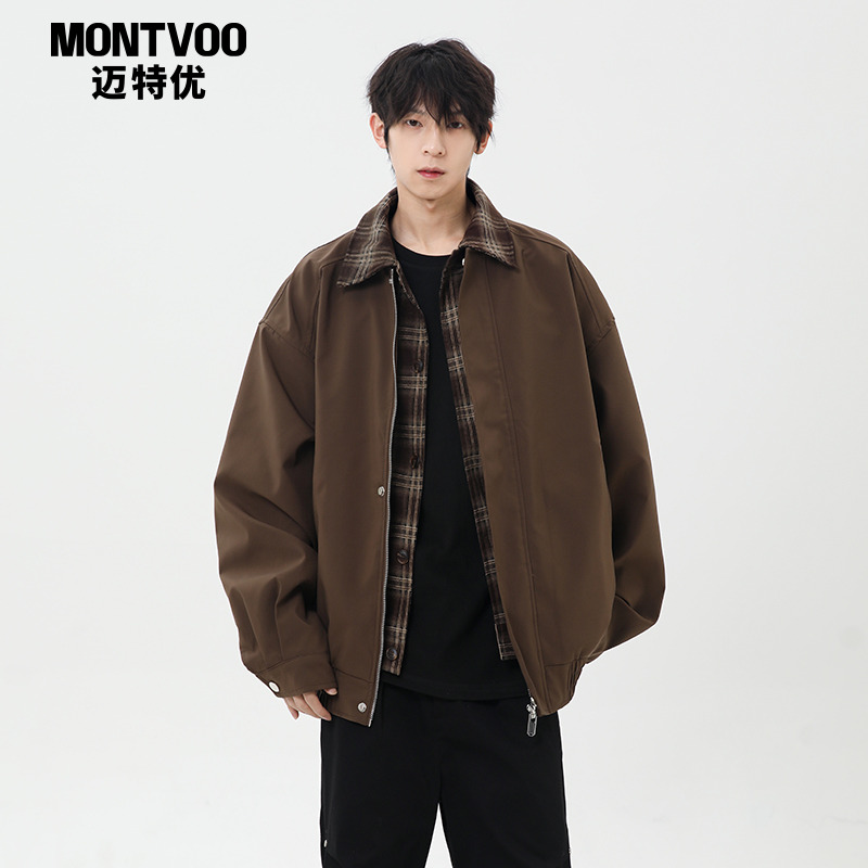 【美式复古】假两件潮牌翻领夹克