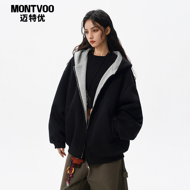 迈特优美式cleanfit连帽撞色卫衣男女春秋季宽松短款情侣开衫外套,男装,卫衣,淘宝优惠券,粉丝福利购,淘宝优惠卷